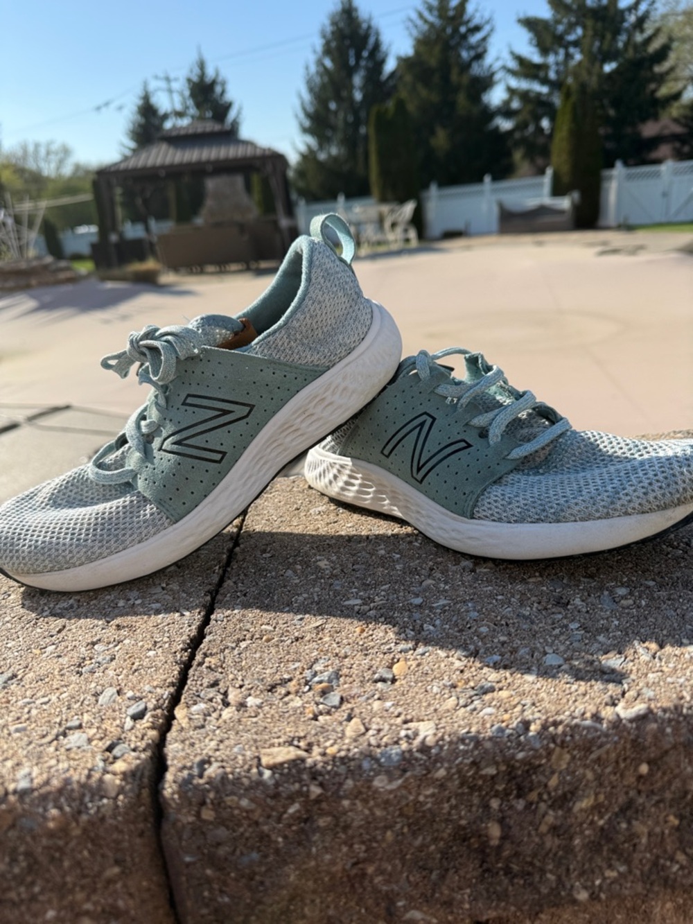 New Balance Seafoam Green/Blue Knit Running Sneakers